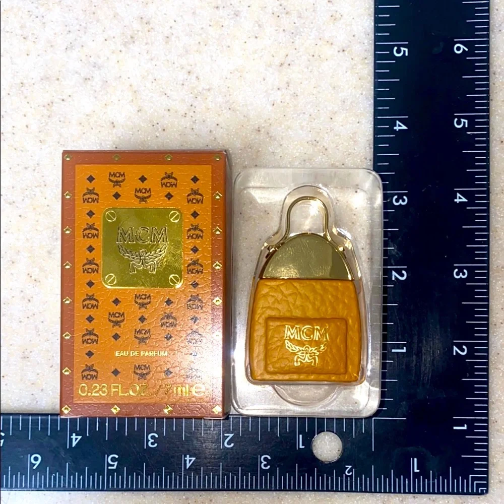 MCM Gold and Brown Eau de Parfum unisex mcm cognac monogram mini charm purse - Picture 8 of 11